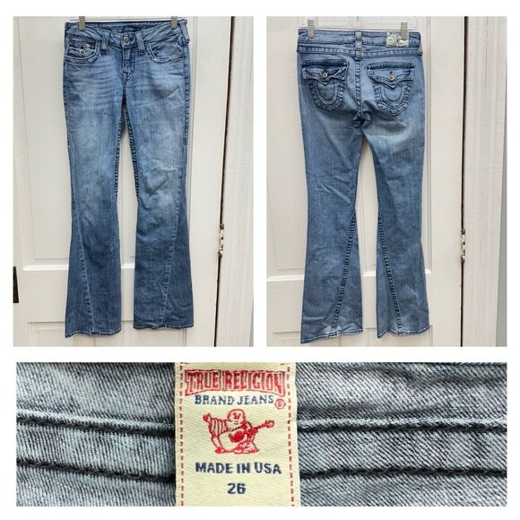 True Religion flare leg lightly distressed denim jeans women's 26 - Picture 1 of 9